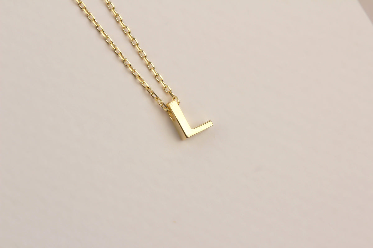 925k Sterling Silver 3D Minimalist Letter L Necklace - alternate view 2