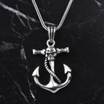 925k Sterling Silver Men Skull Anchor Necklace - alternate view 3