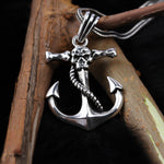 925k Sterling Silver Men Skull Anchor Necklace