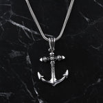 925k Sterling Silver Men Skull Anchor Necklace - alternate view 3