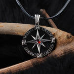 925k Sterling Silver Men Red Stone Compass Necklace - alternate view 2