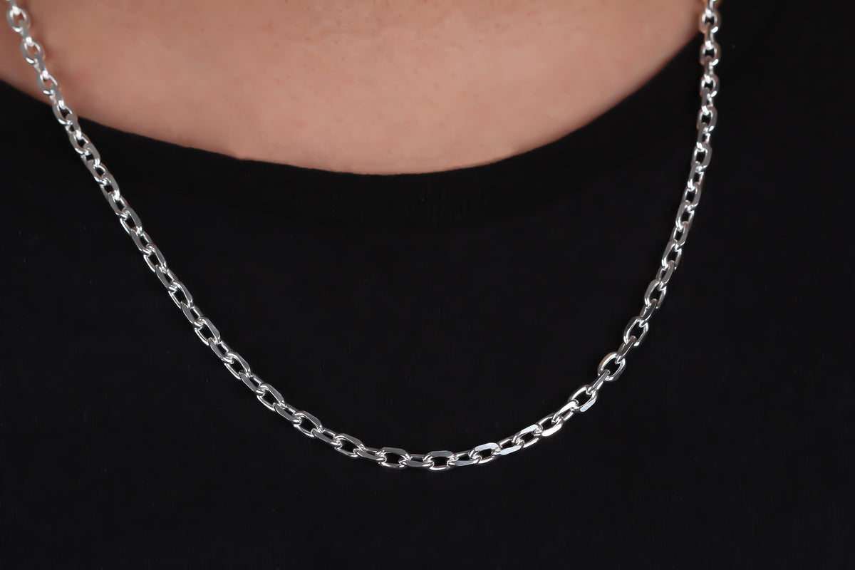 925k Sterling Silver 4mm Anchor Chain Necklace