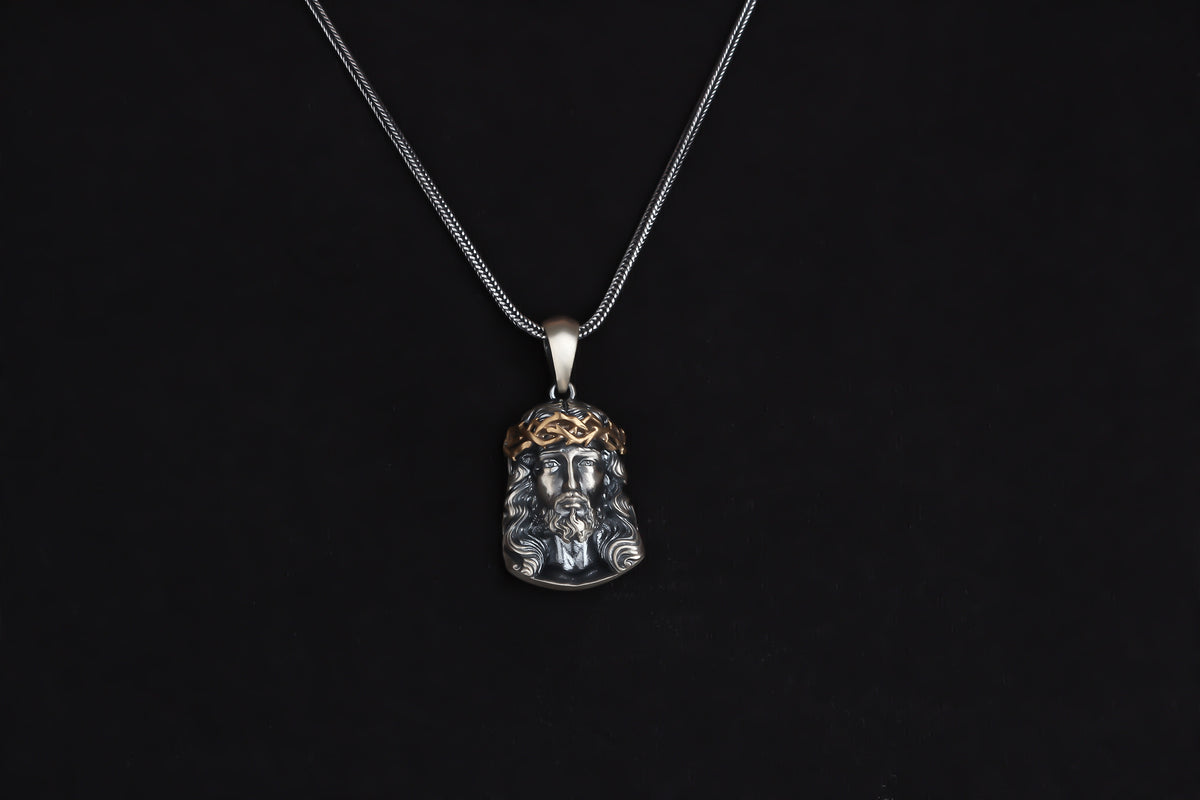 925k Sterling Silver Gourmet Chain Jesus Christ Necklace - alternate view 2