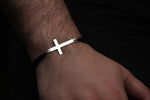 925k Sterling Silver Men Black Corded Cross Sterling Silver Bracelet - alternate view 2