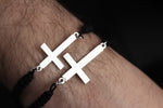 925k Sterling Silver Men Black Corded Cross Sterling Silver Bracelet - alternate view 3
