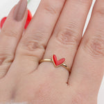 14k Solid Gold Red Enamel Heart Ring - alternate view 2