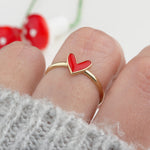 14k Solid Gold Red Enamel Heart Ring
