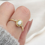 14k Solid Gold White Opal Stone Retro Ring - alternate view 2