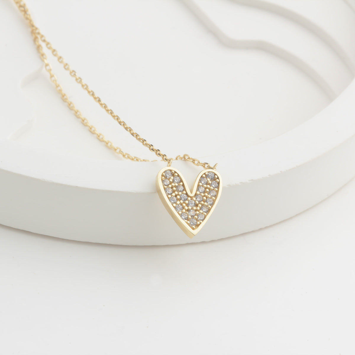 14k Solid Gold Stone-Set Heart Necklace