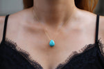 14k Solid Gold Ball Turquoise Drop Necklace - alternate view 3