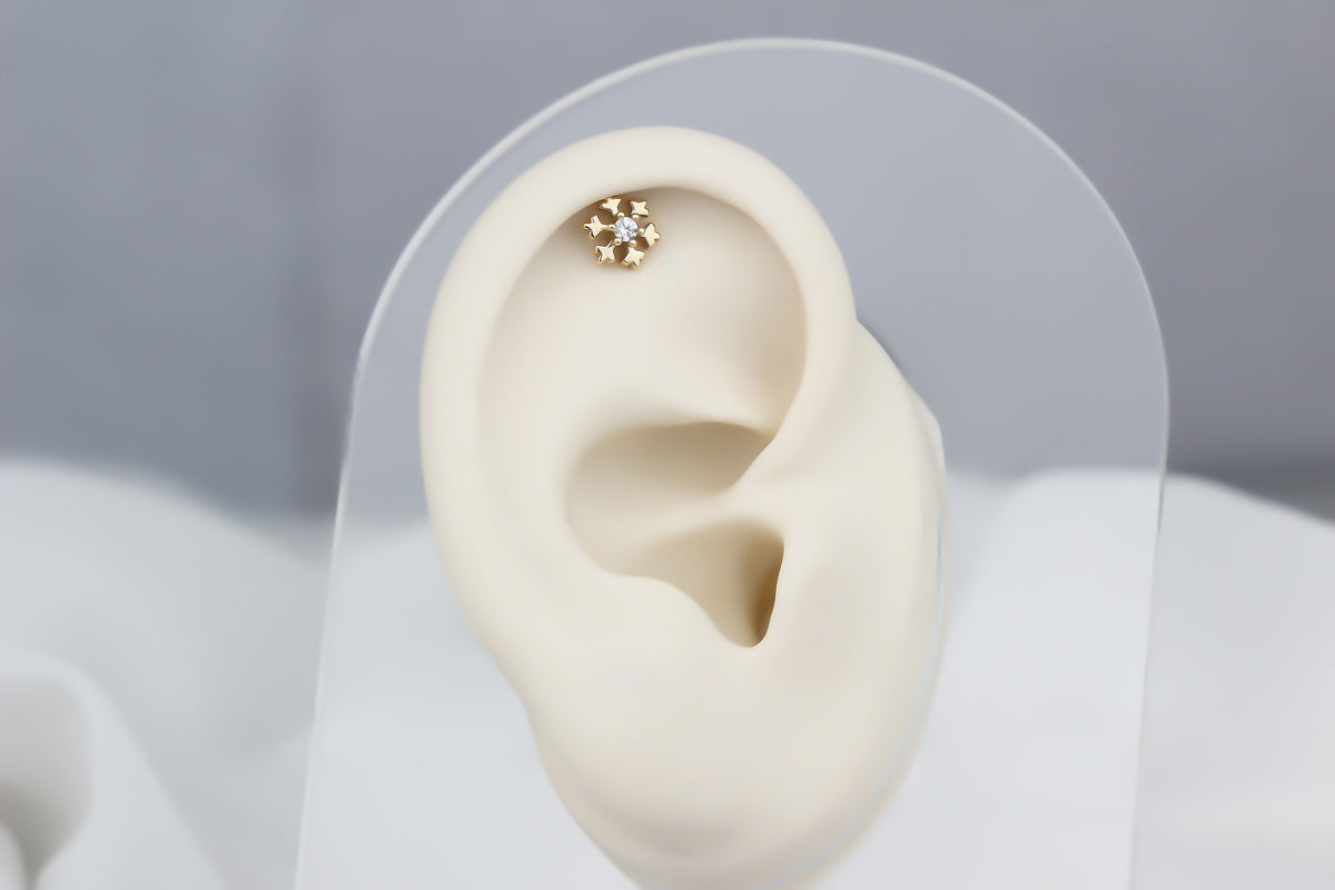 14k Solid Gold Snowflake Helix Piercing - alternate view 2