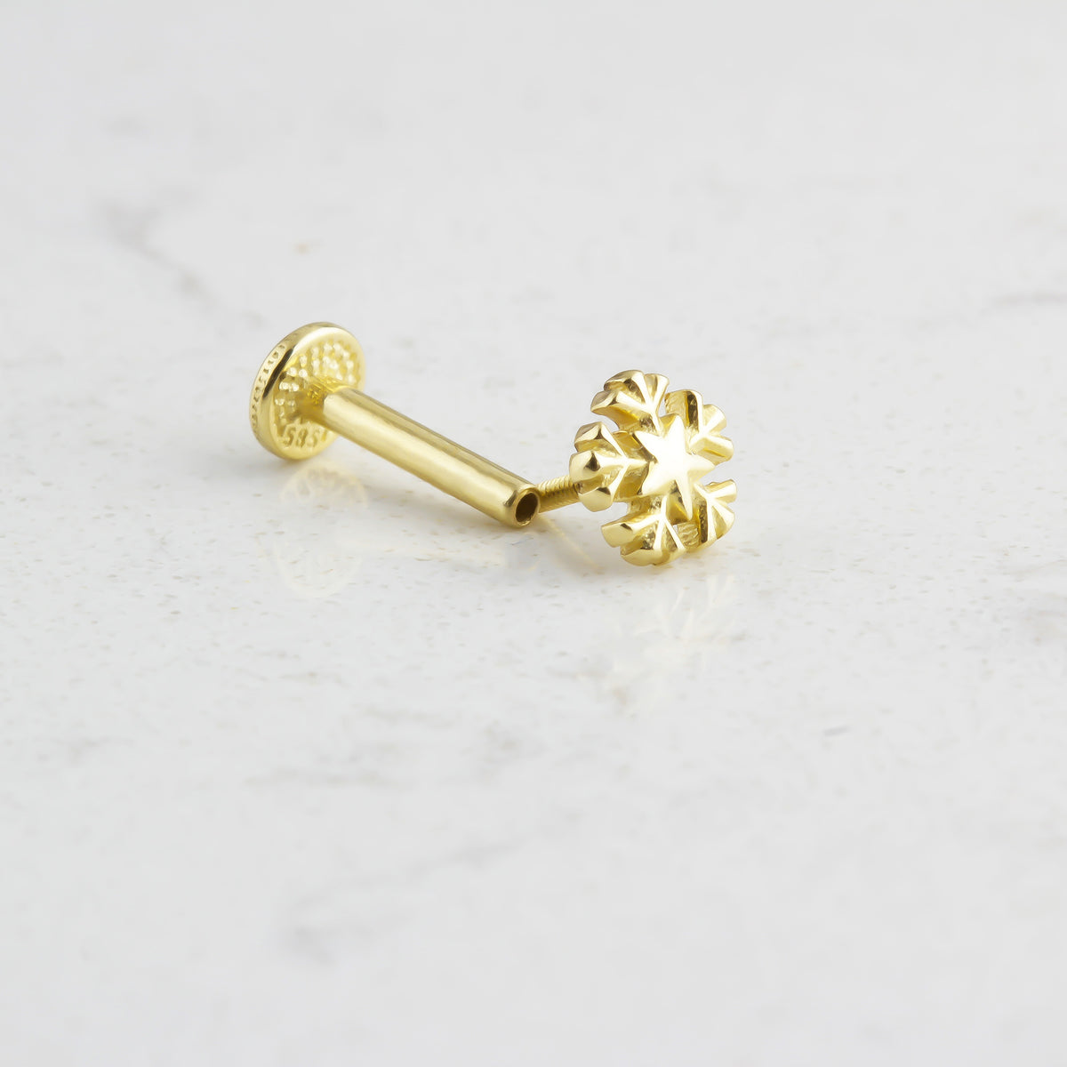 14k Solid Gold Snowflake Tragus Piercing - alternate view 2