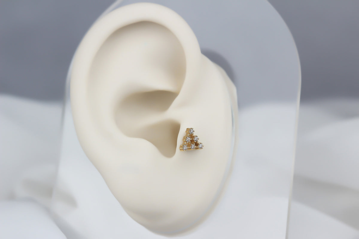 14k Solid Gold Pyramid Tragus Piercing - alternate view 5