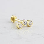14k Solid Gold Three Stone Tragus Piercing