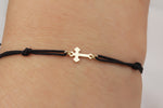 14k Solid Gold Cross Rope Bracelet - alternate view 2