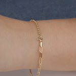 14k Solid Gold 3 mm Paper Clip - Rolo Chain Mix Bracelet - alternate view 2