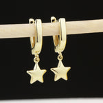 14k Solid Gold Star Drop Earrings - alternate view 2