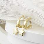 14k Solid Gold Star Drop Earrings