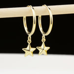 14k Solid Gold Star Drop Earrings
