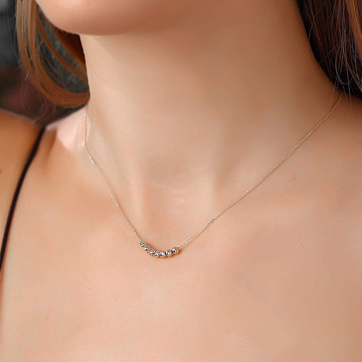 14k Solid Gold White Dorika Necklace - alternate view 2