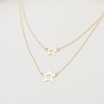 14k Solid Gold Twice Star Necklace - alternate view 3