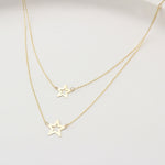 14k Solid Gold Twice Star Necklace