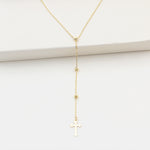 14k Solid Gold Cross Drop Necklace - alternate view 2