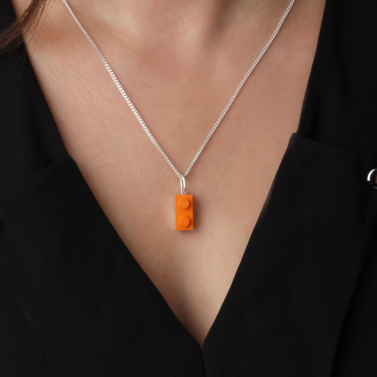 Bricks Jewel Sterling Silver 1x2 Brick Charm Necklace - alternate view 3