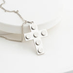 Bricks Jewel Sterling Silver 4x3 Brick Cross Charm Necklace - alternate view 2