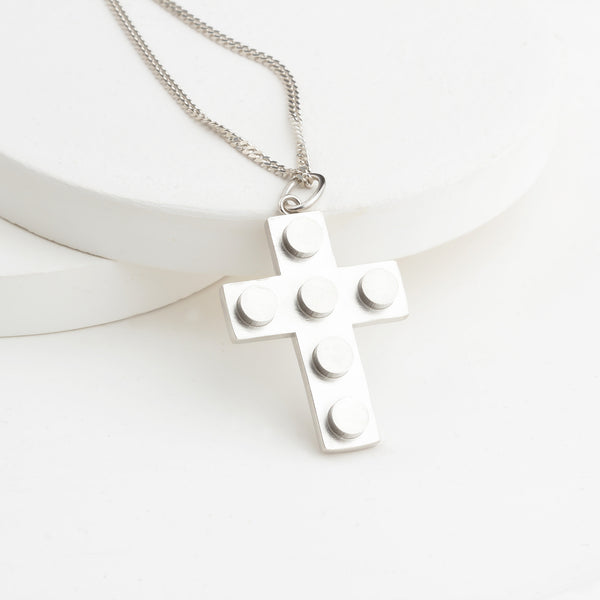 Bricks Jewel 925 Sterling Silver 4x3 Brick Cross Charm Pendant