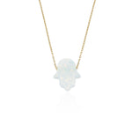 14k Solid Gold Opal Pave Hamsa Hands Necklace