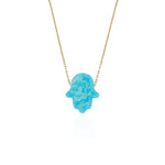 14k Solid Gold Opal Pave Hamsa Hands Necklace