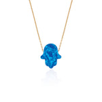 14k Solid Gold Opal Pave Hamsa Hands Necklace