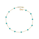 14k Solid Gold Turquoise Anklet