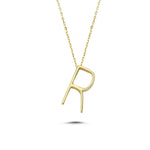 14k Solid Gold 3D R Letter Necklace