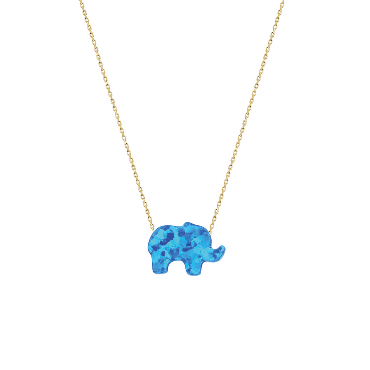 14k Solid Gold Opal Elephant Necklace