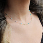 14k Solid Gold Turquoise Pave Row Necklace - alternate view 2