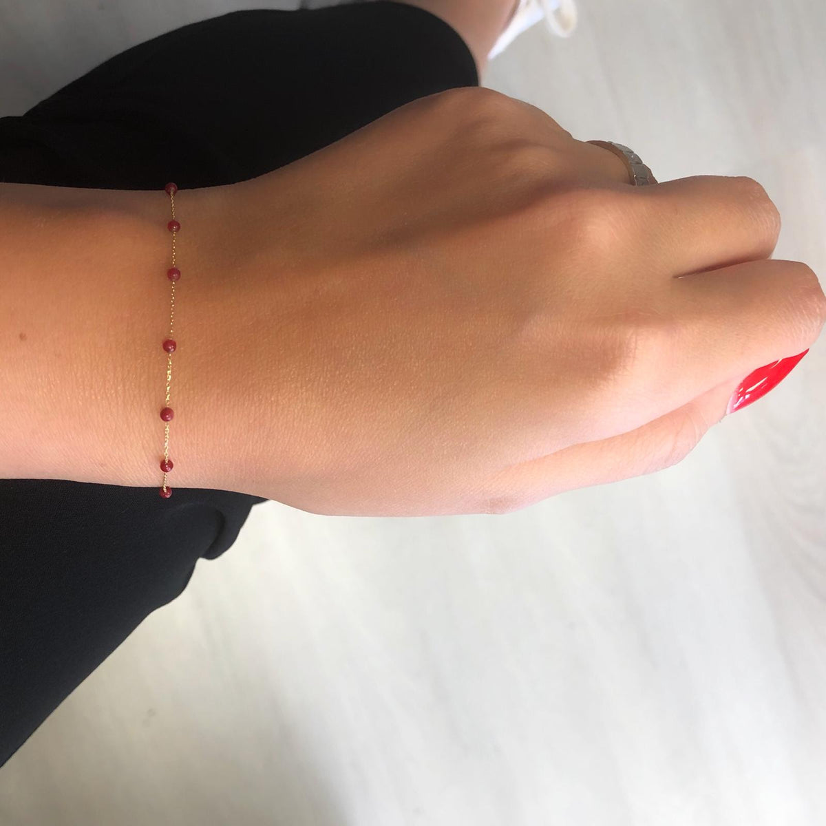 14k Solid Gold Coral Pave Bracelet - alternate view 4