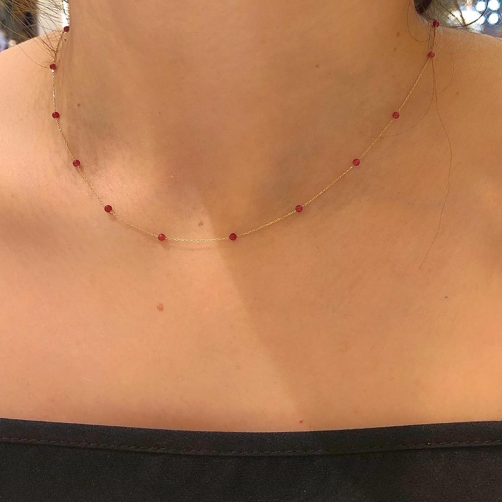 14k Solid Gold Coral Pave Row Necklace - alternate view 3