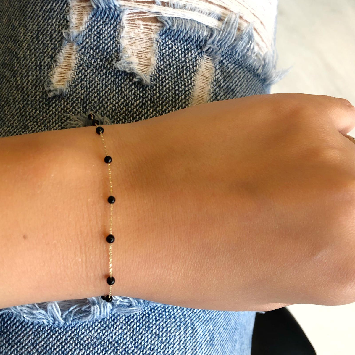 14k Solid Gold Onyx Pave Bracelet - alternate view 4