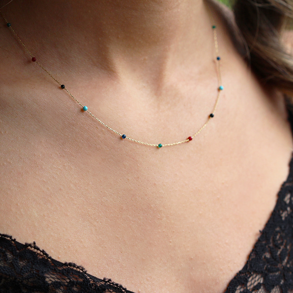 14k Solid Gold Colored Pave Row Necklace