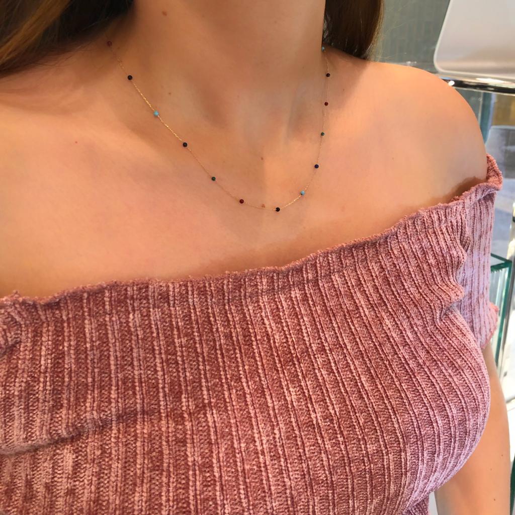 14k Solid Gold Colored Pave Row Necklace - alternate view 5