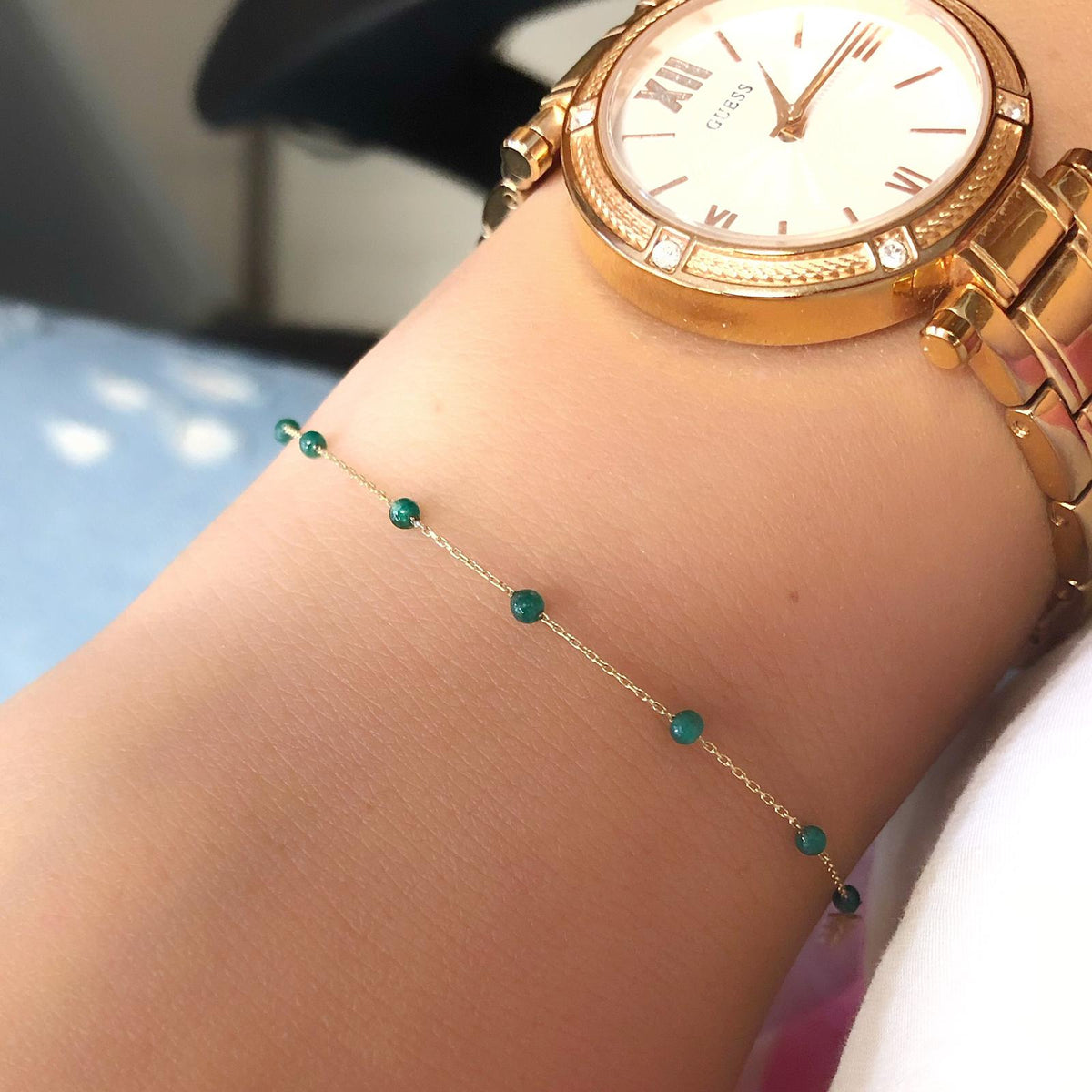14k Solid Gold Jade Pave Bracelet - alternate view 4