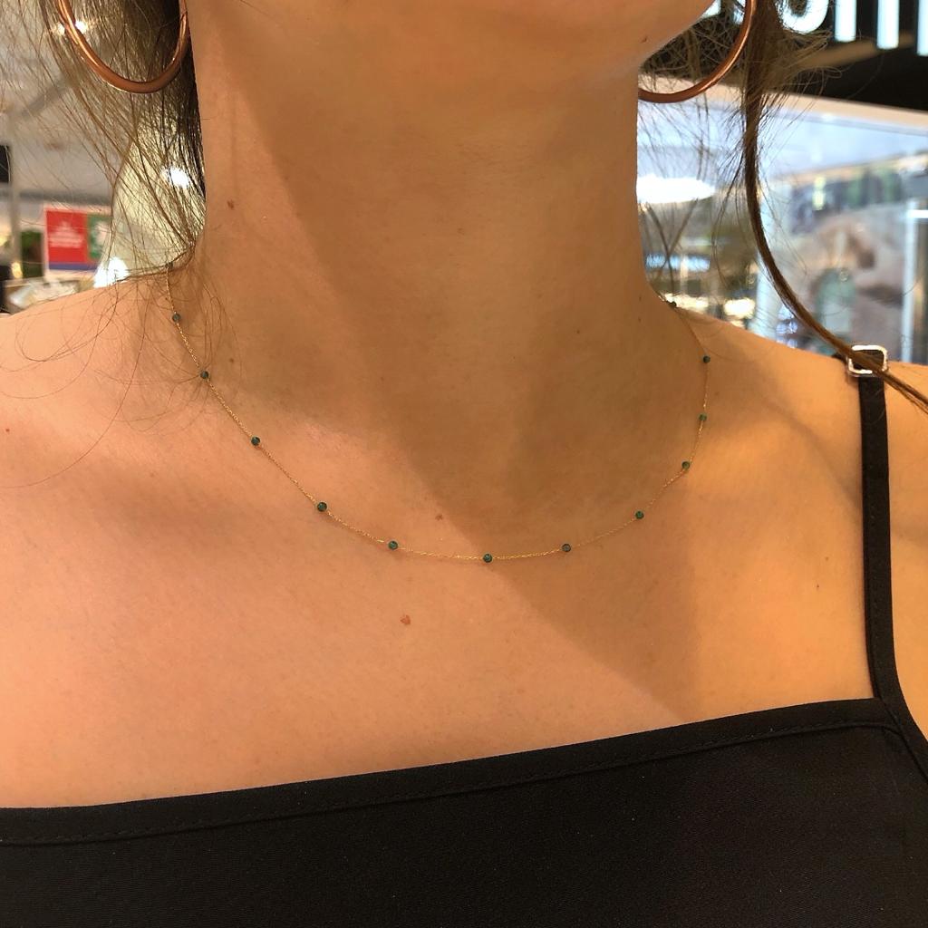 14k Solid Gold Jade Pave Row Necklace - alternate view 3