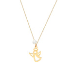 14k Solid Gold Pearl Angel Necklace - alternate view 2