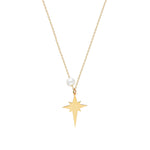14k Solid Gold Pearl Polar Star Necklace