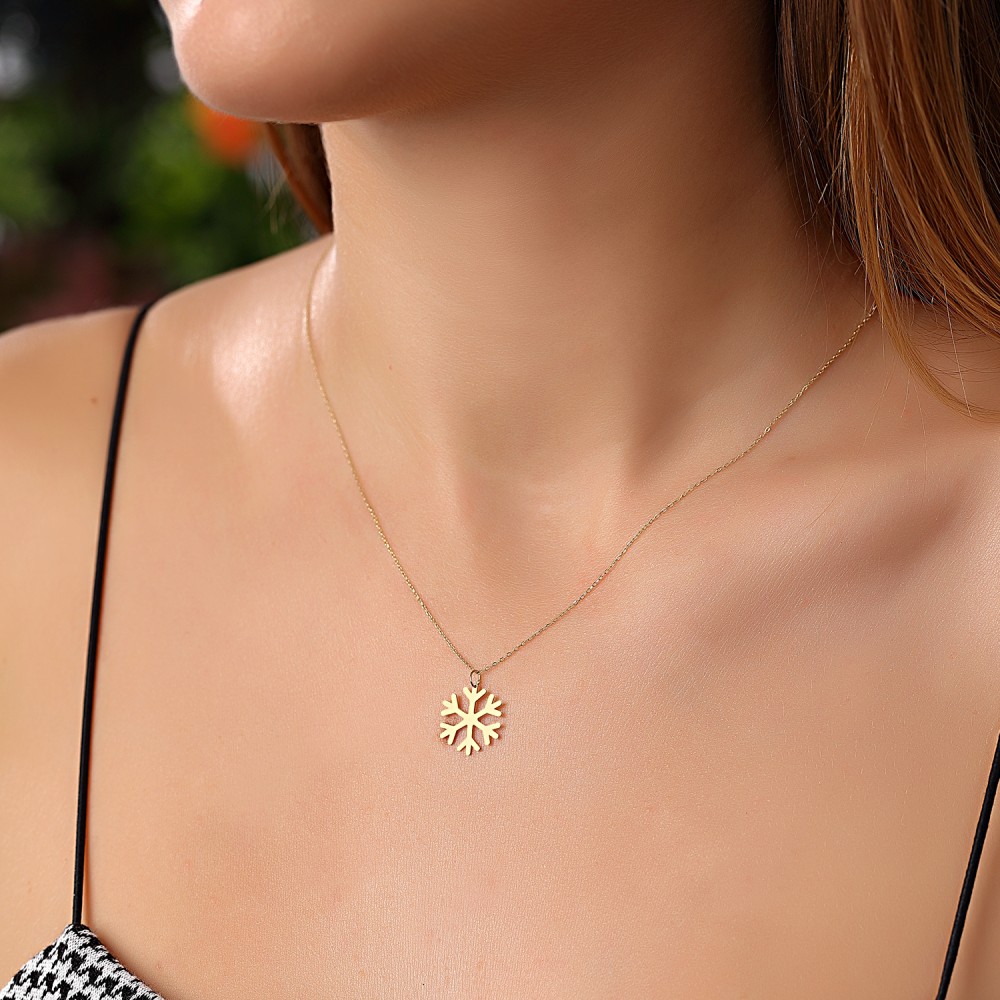 Glorria 14k Solid Gold Snowflake Necklace