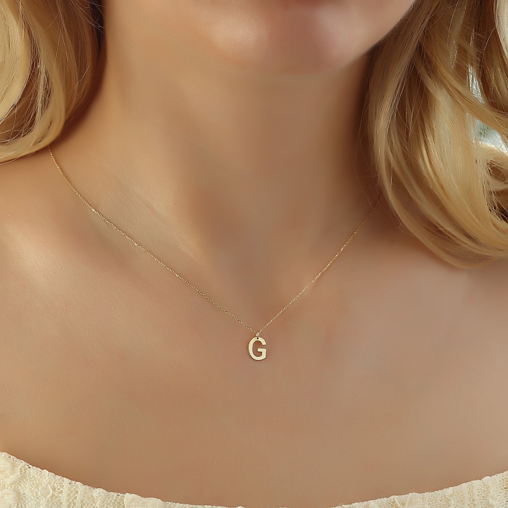 Glorria 14k Solid Gold Letter G Necklace