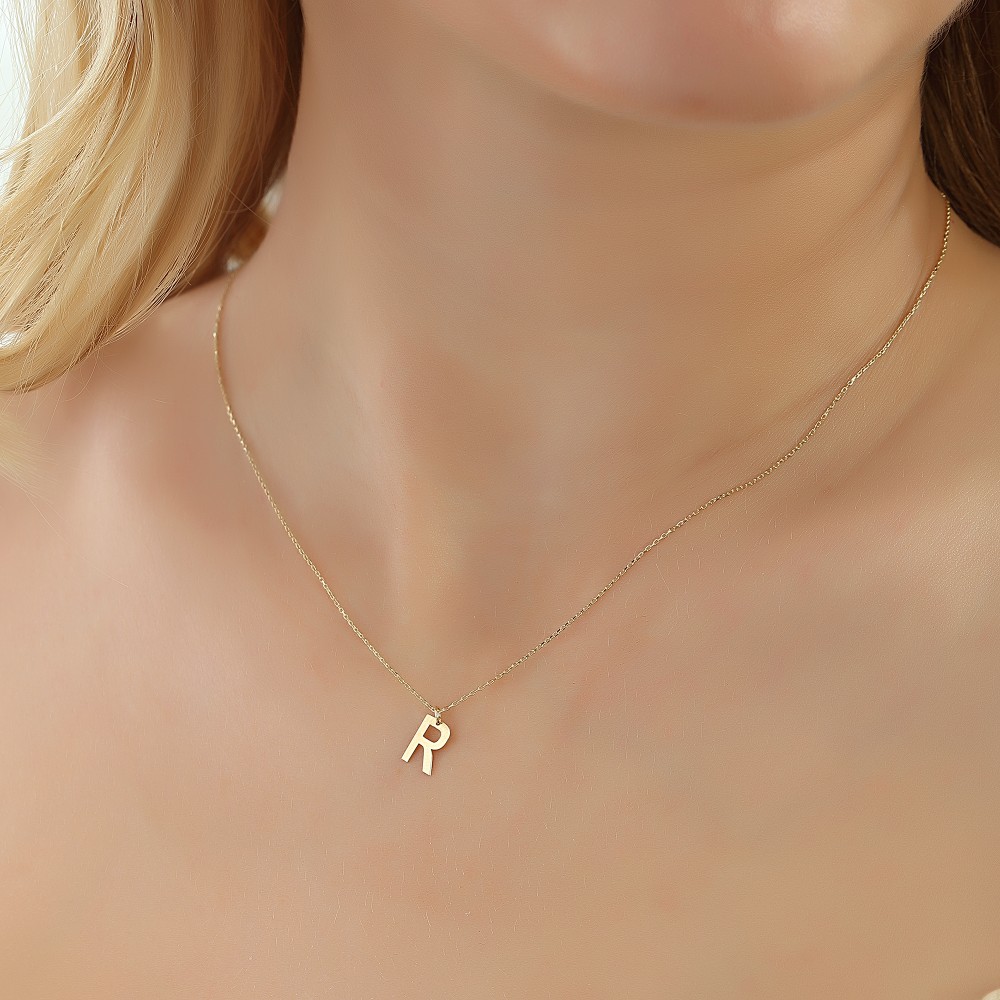Glorria 14k Solid Gold Letter R Necklace