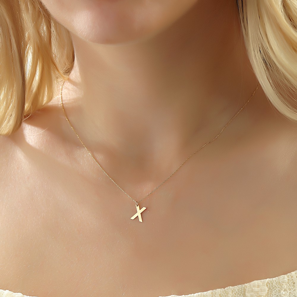Glorria 14k Solid Gold Letter X Necklace